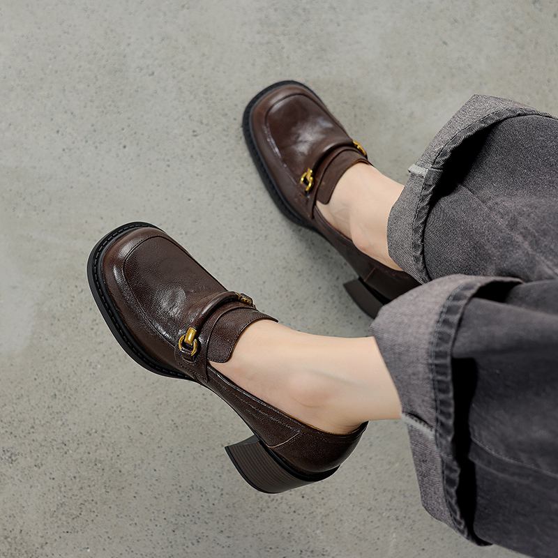 Krazing Pot Туфли из овчины с квадратным носком и толстым каблуком, осенне-летние, женские, с металлическим украшением, британские школьные туфли