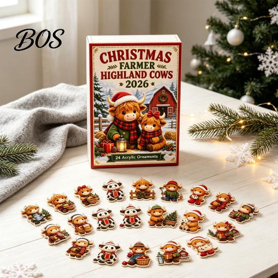 Holiday Ritual Gift Box 2026 Highland Cow Advent Calendar, 24 Day Christmas Countdown Calendar with 2D Acrylic Collectible Desktop Decoration