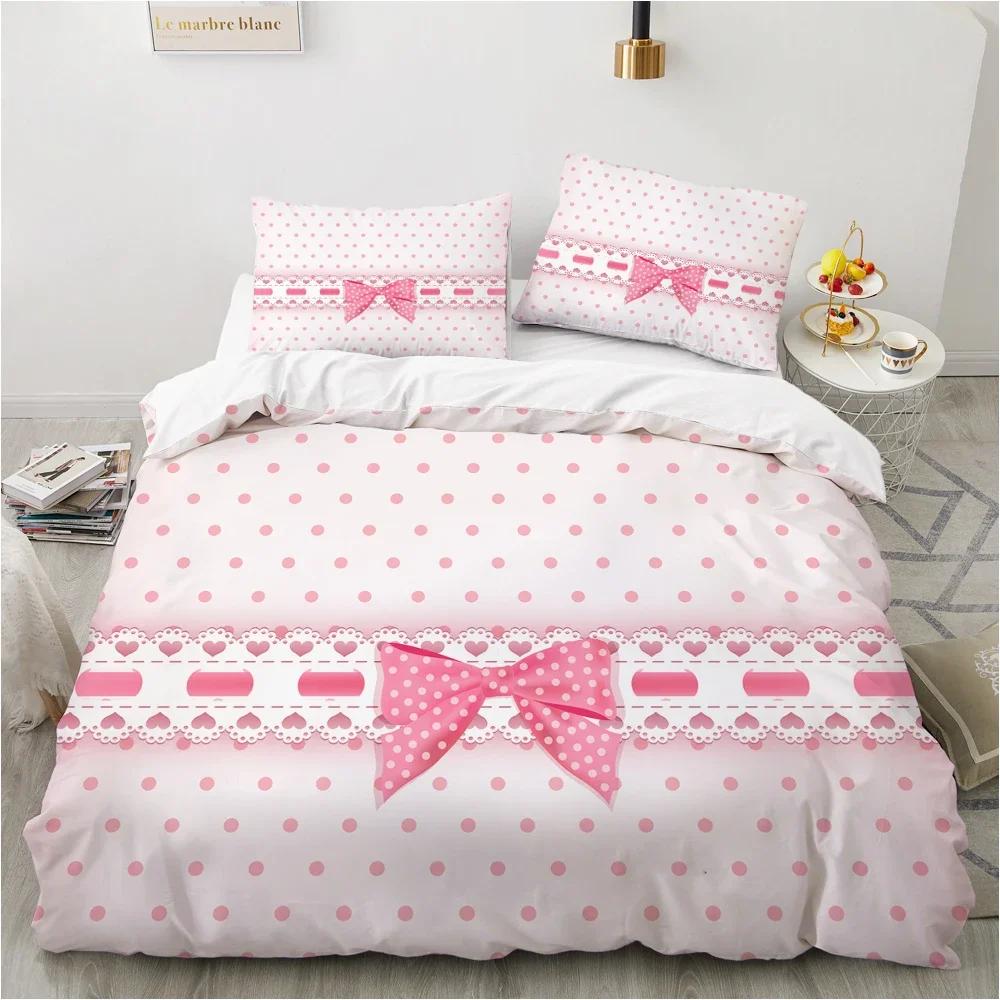3D Printed Bow Pink Comfortable Duvet Quilt Cover Pillowcase Bedding Set Children Bedroom Decoration Home Textile