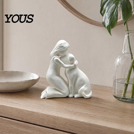 Минималистичное Искусство Исцеления 3D Печатная Фигурка Девочки с Собакой, Орнамент, Приседающая Поза, Подарок Любителю Животных, Скульптура, и Декор, для Влюбленных, Прочная Скульптура