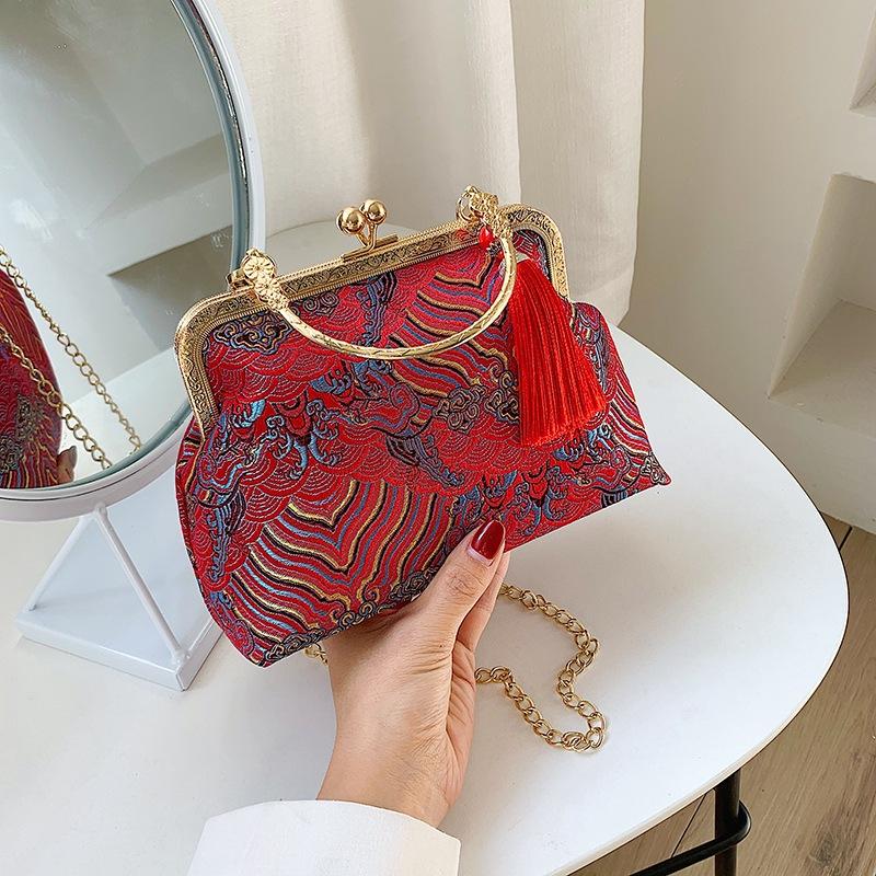 Fashion Silk Bag Tote Shoulder Crossbody Chain Women Handbag Embroidery Chinese Cheongsam Female   Bags Clutch Purse