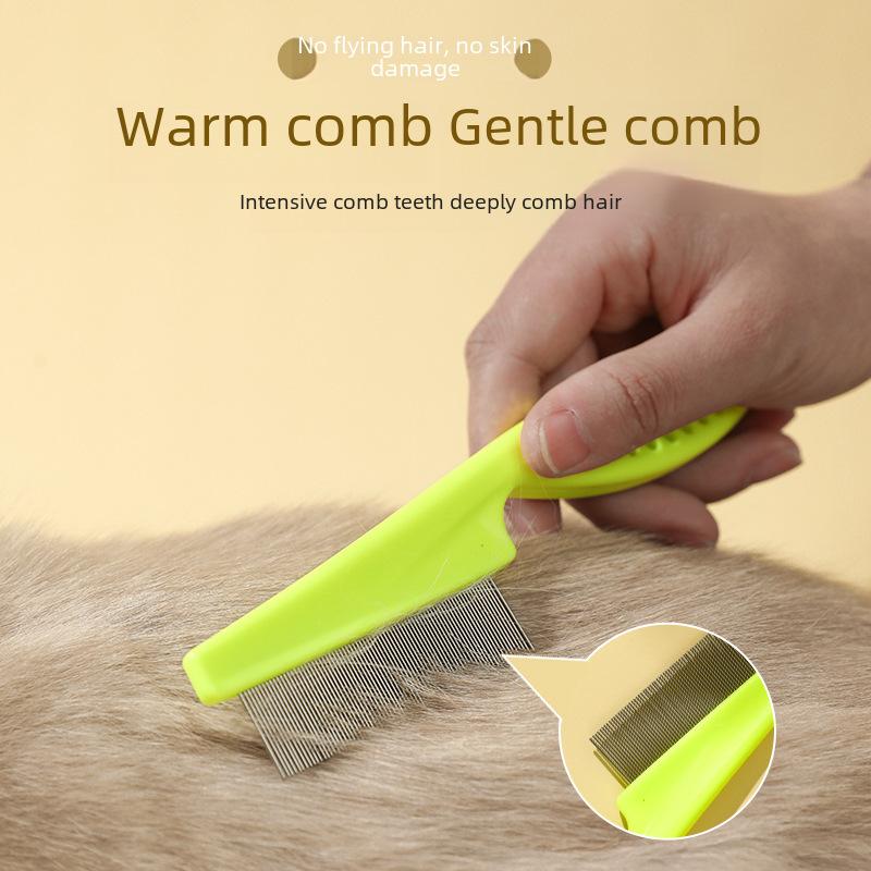 Уход за домашними животными: Гребень из нержавеющей стали с густыми зубьями для кошек и собак, для удаления шерсти и блох, массажный инструмент