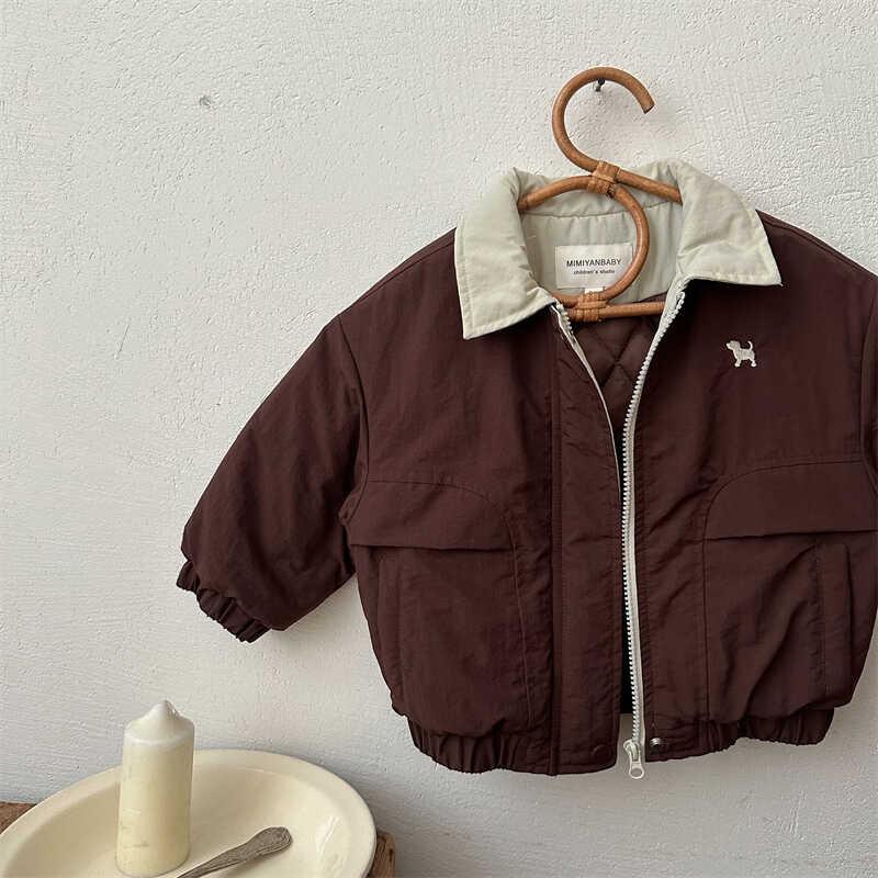 Детская бейсбольная куртка с рисунком щенка: Модные хлопковые пальто с лацканами для мальчиков и девочек - коллекция осень/зима 2025