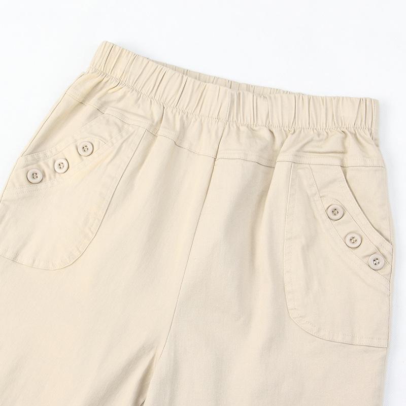 Повседневные брюки с эластичной резинкой на талии, эластичные хлопковые женские брюки, прямые летние тонкие свободные брюки большого размера