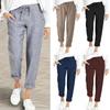 Women Casual Cotton Linen Pants Women Spring Summer High Waist Elastic Ankle-Length Pants Female Solid Pockets Harem Trousers