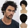 Synthetic Short Haircuts Black Curly Wigs for Men Clearance Sale Wig Handsome Wig with Bangs Daily Cosplay Natural Fake Hair