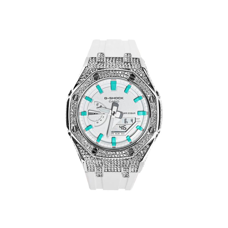 Casio Коллекция Custom Часы с кварцевым механизмом и резиновым ремешком Унисекс Белый циферблат GA-2100-7A7(Watch8--)