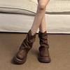 Коричневые ретро ботинки Martin на платформе Maillard женские 2025 новая осень универсальные увеличивающие рост ботинки-трубы для заправки брюк