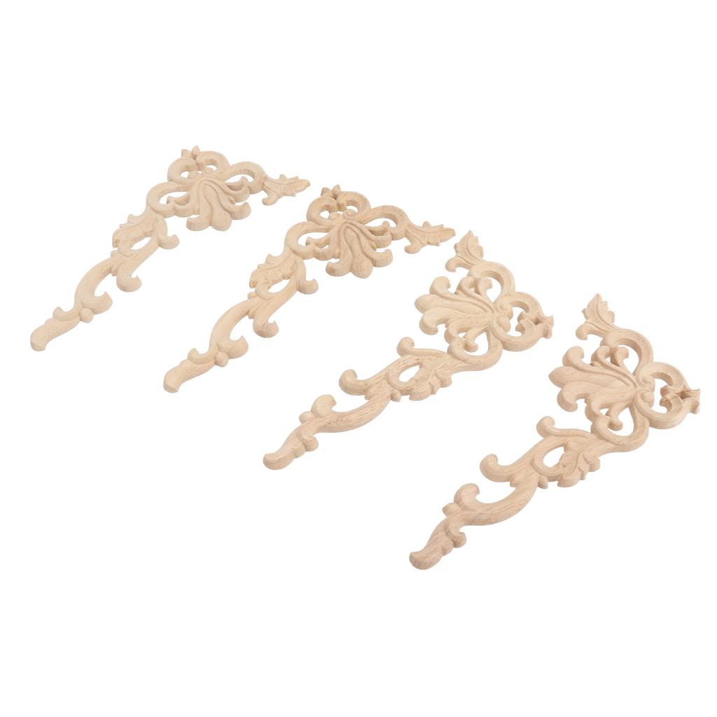 4Pcs Wood Corner Applique Decorative Carved Corner Onlay Applique for Cabinet Door Bed Wardrobe