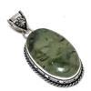 Moss Prehnite Gemstone Handmade 925 Sterling Silver Jewelry Pendant 2.25" g3V28