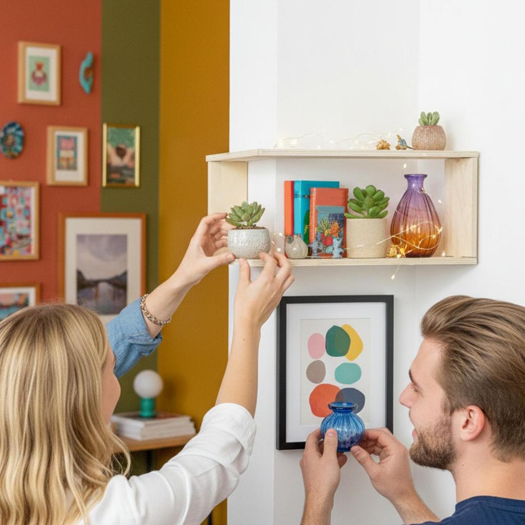 Угловая настенная полка Деревянная Двухъярусная Органайзер для цветочных горшков Настенная полка для демонстрации пластинок Для квартиры Домашний офис Спальня Кухня