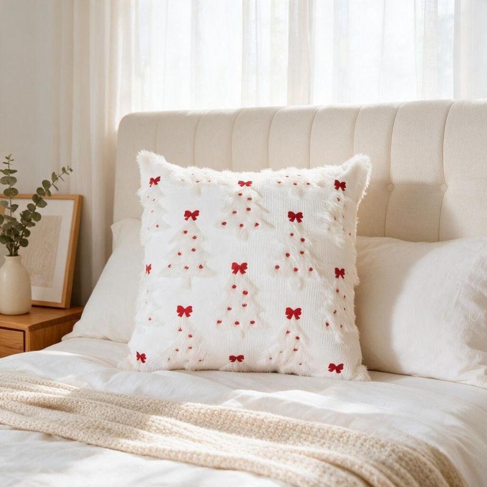 Embroidered Christmas Decorative Cushion Cover Plush Throw Pillowcases Throw Pillow Cover Bedroom