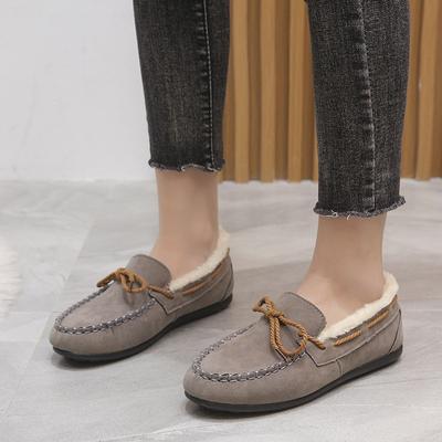 Женские осенне-зимние 2025 Новинка - Стильные мокасины для вождения - В наличии, на флисовой подкладке, с бантом, в корейском стиле, удобные, на плоской подошве