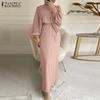 Women Muslim Maxi Dress Abaya Loose Long Sleeve Solid Color Dubai Turkey Robe Islamic Clothes