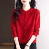 Spring and Autumn Women's Knitted Cardigan Round Neck Short Sweater Coat Loose Knitted Shirt