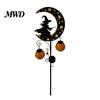 Automatic Light for Walkway Solar Halloween Witch Pumpkin Moon Garden Stake Light, Waterproof on Crescent Metal Yard Ornaments with Lantern,
