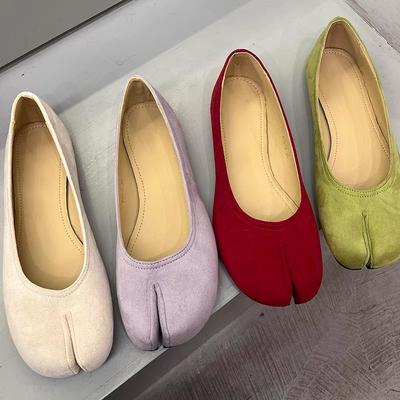 Новые кожаные женские туфли с раздвоенным носком, на плоской подошве, Мэри Джейн, с мелким вырезом, цвет фиолетовый, из кожи свиной лапки