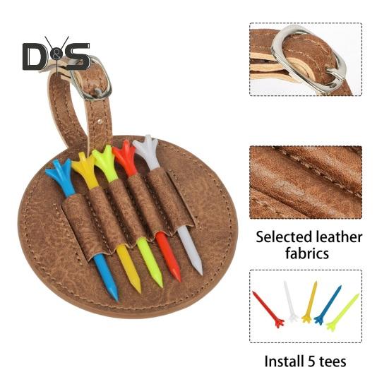 Golf Tee Bag Faux Leather Golf Tee Pouch Bag with 5 Tees Golf Accessory Carry Case Tees Organizer Holder for Men