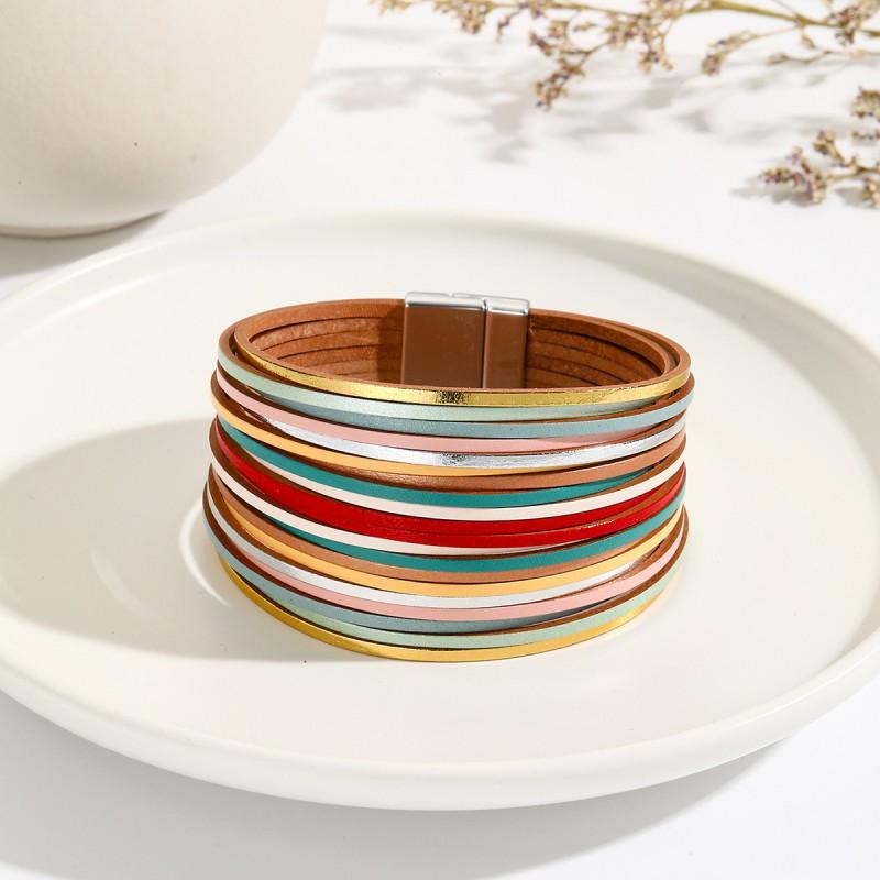 Multi-Strand Gradient Leather Bracelet Women With Magnetic Clasp PU Wristband In Fashionable Colors