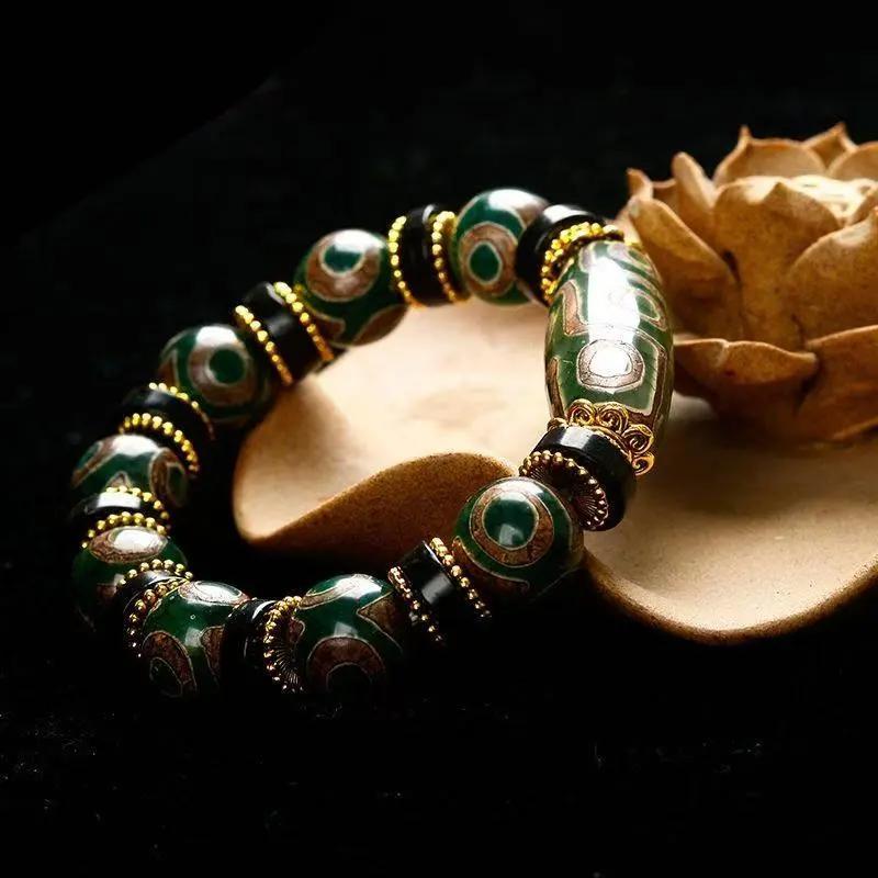 Браслет из натурального халцедона, Тибетское ретро-изделие в этническом стиле, Трехглазый культурный нефрит