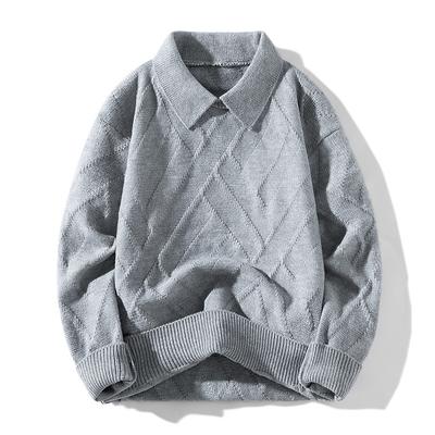 Модный новый свитер с лацканами, однотонный вязаный топ, вязаный свитер, свитер