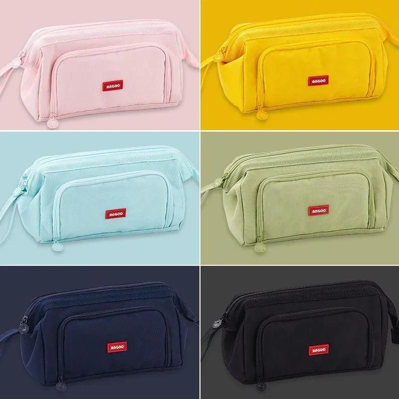 Multifunctional Korean Large Capacity Pencil Bag Double-layer Canvas Pen Case Portable Stationery for Students Pencil Case