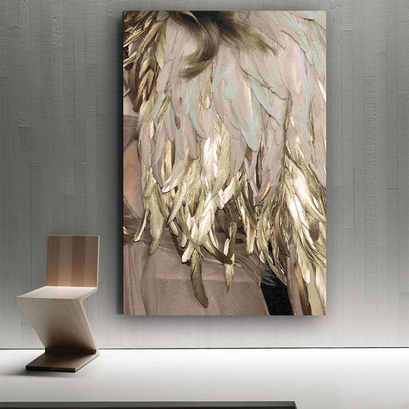 Плакат Черно-белая настенная картина Домашний декор для гостиной Скандинавские картины на холсте Печать постеров Абстракция Золотое перо Холст