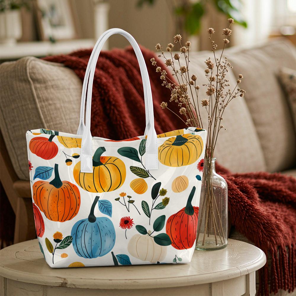 Autumn Pumpkin Print Tote Bag Casual Large Capacity Daily Shopping Shoulder Handbag for Women