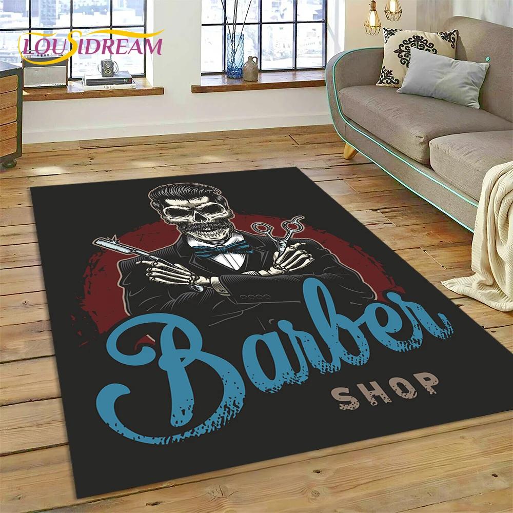 Модный логотип парикмахерской Череп Винтажный ковер-циновка для спальни, гостиной, дома, украшение для дивана, большой игровой коврик для ребенка