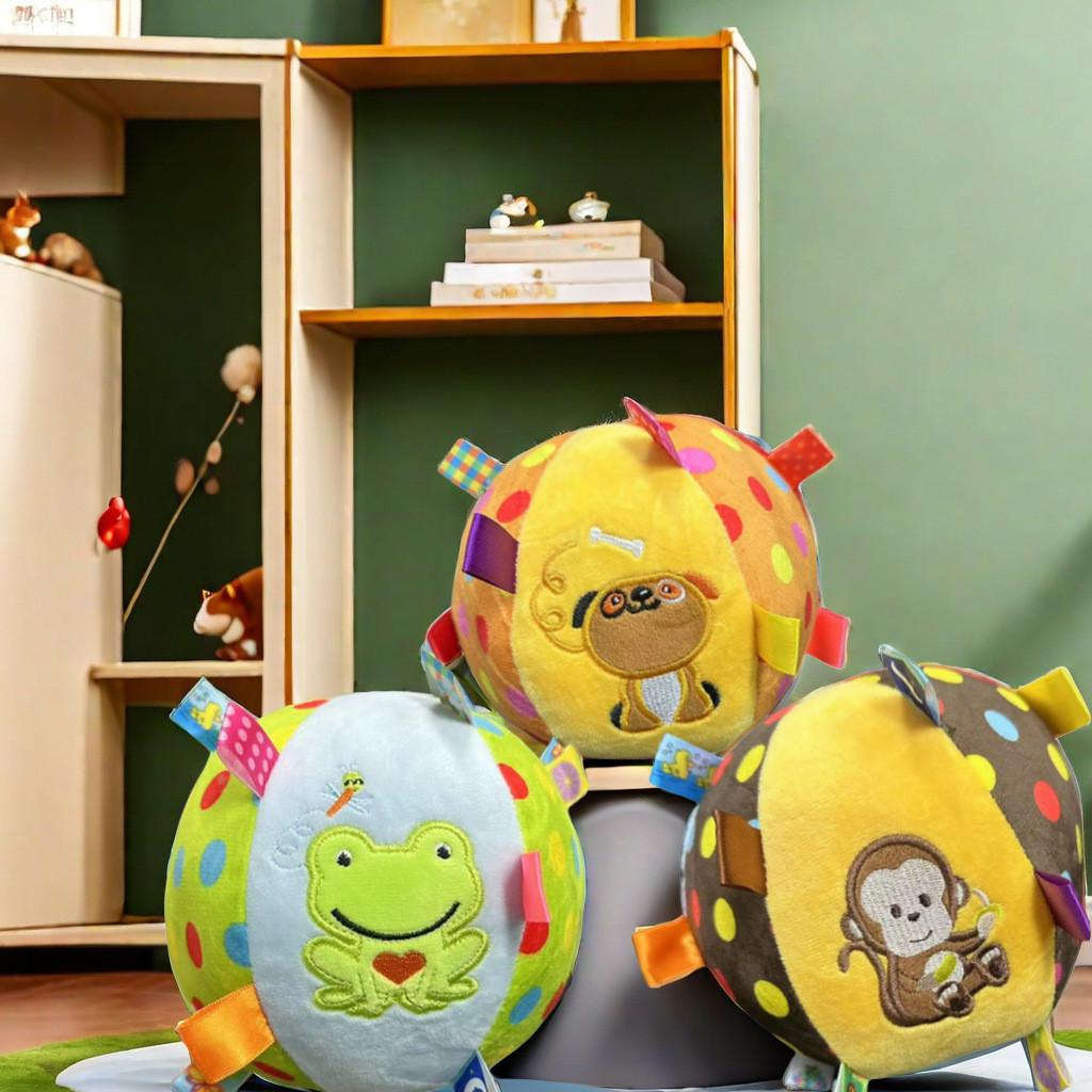 Puppy Frog Monkey Pattern Plush Cloth Ball Dog Pet Toy With Bell For Active Pets