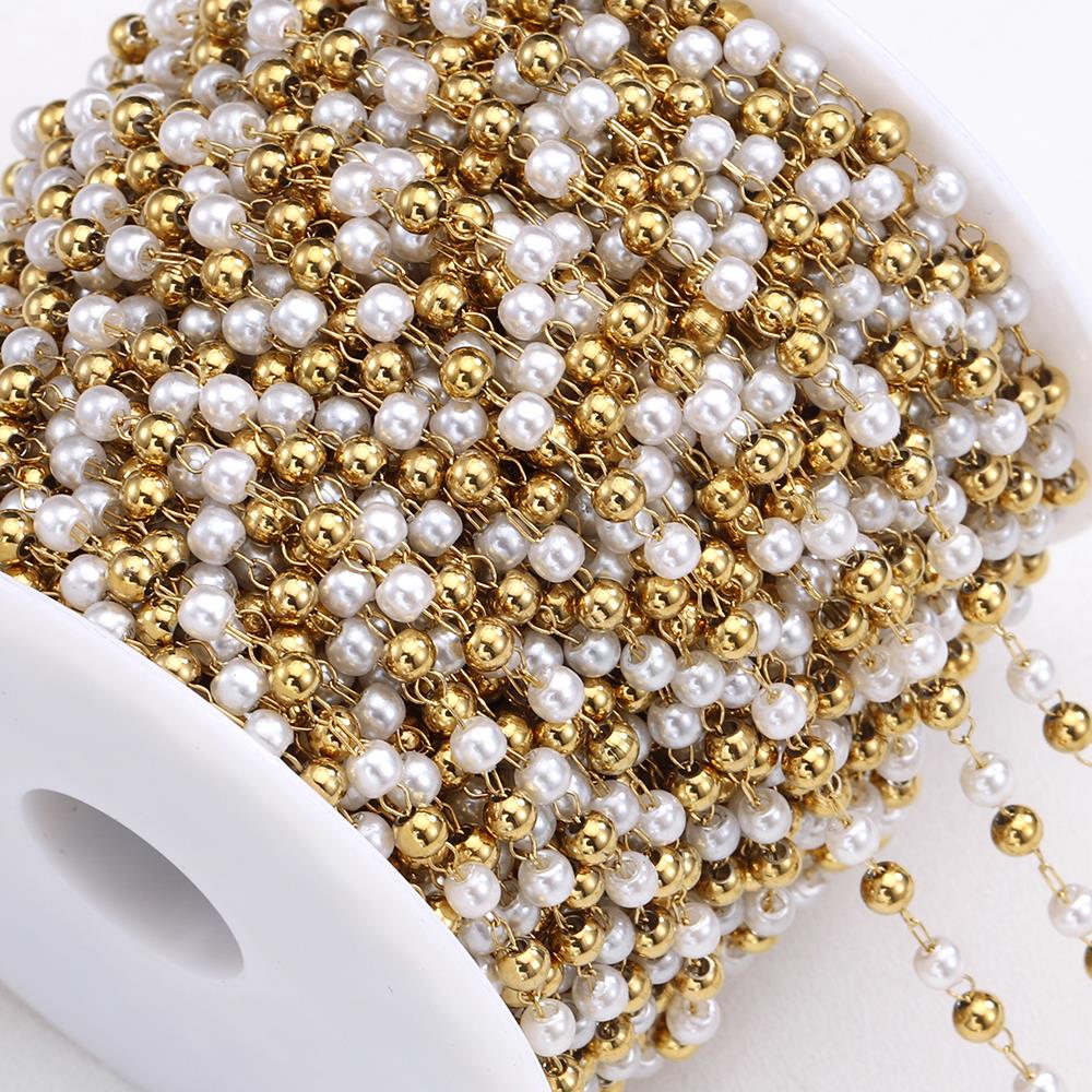 2meters 1meter Stainless Steel Imitation Pearl Beads Chain Love Heart Beaded Necklace Bracelet Chain for Jewelry Making DIY