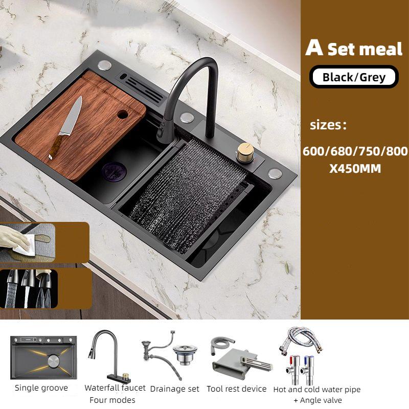 Водопадная мойка для кухни из нержавеющей стали, монтируемая сверху, рельефная большая однослотовая раковина с многофункциональным баком, низкая цена