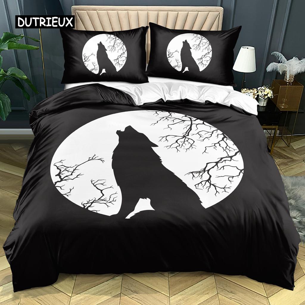 3D Wolf Bedding Collection Black White Dreamcatcher Tribal Nationality Style Duvet Cover For Teens Adults Women Men Bedroom Decoration