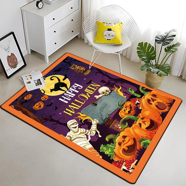 Halloween Crystal Velvet Horror Pumpkin Carpet Living Room Coffee Table Mat Bedroom Bed Blanket Bathroom Non-Slip Mat