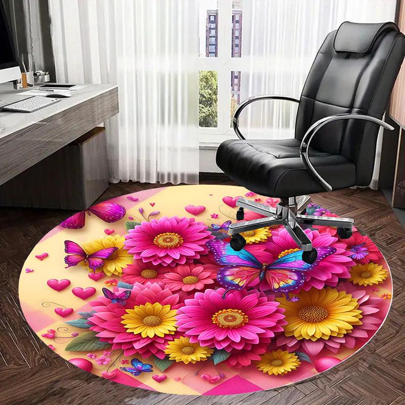 1pc Office Carpet Chair Mats Floral Fantasy: Butterflies & Hearts Perfect for Decorating Office Chairs, Living Rooms, Or Bedrooms