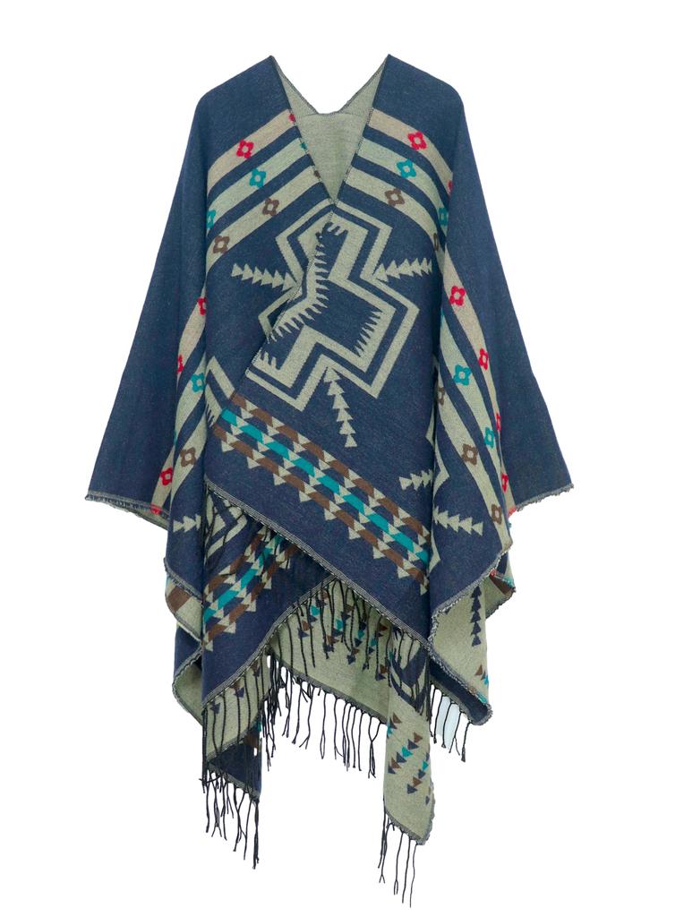 Large Check Pattern Large Shawl for Large Shawl for Fur Lap 2way [ROPUX] Shawl, Poncho, Muffler, Ortega, (navy/white), Winter, Women, Thick, Nepalese,