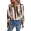 Women's Crewneck Striped Shirt Long Sleeve Button Front Color Block Casual Blouses Tops