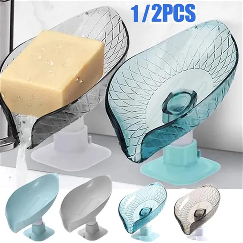 Leaf Shaped Soap Box Suction Cup Drain Soap Dish Toilet Free Hole Wall Mounted Soap Holder Storage Box Bathroom Accessories