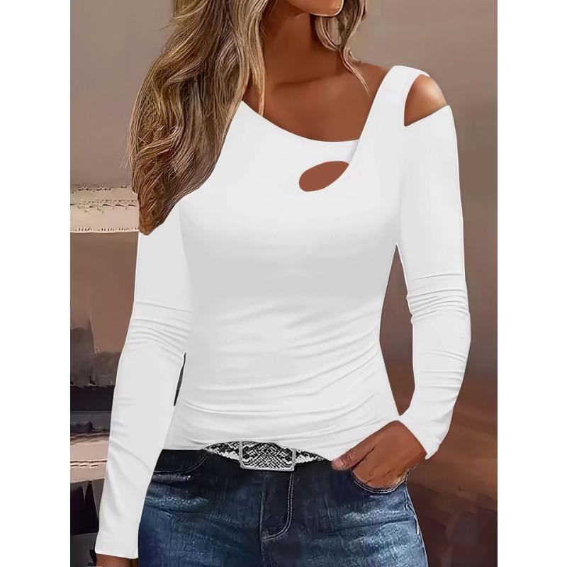 DAFIFY Женская мода повседневная весна осень однотонный принт длинный рукав косой воротник блузки и рубашки