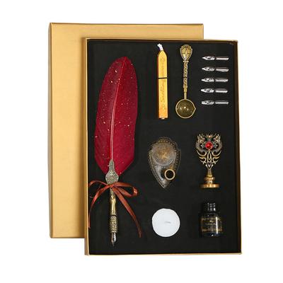 Винтажная перьевая ручка и набор чернил, блестящее гусиное перо, перьевая ручка, каллиграфическая ручка для письма