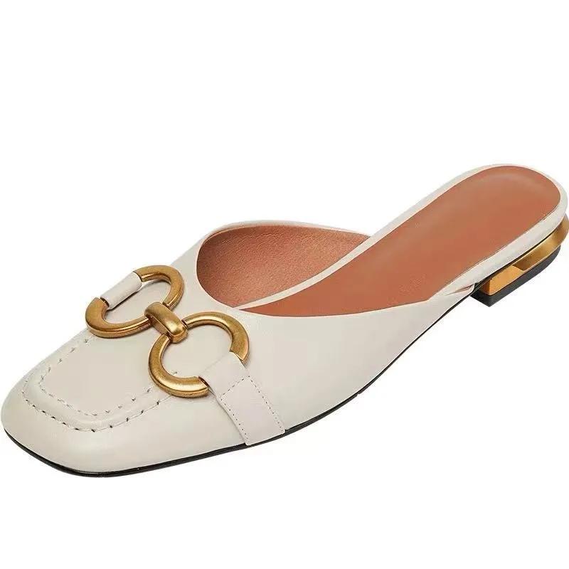 Модные французские ретро-тапочки Baotou, женские туфли на плоской подошве, лето 2024 г., новые туфли Muller с квадратным носком для женщин