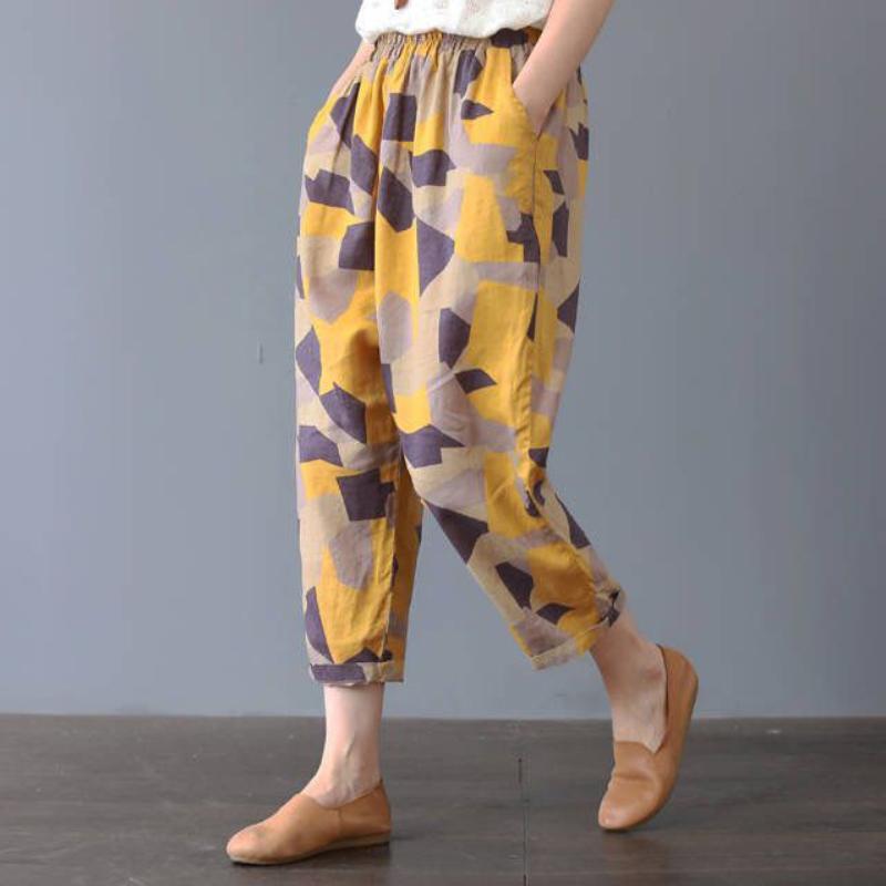 Весенние и летние брюки для мам, широкие шаровары больших размеров, хлопковые и шелковые свободные брюки с высокой талией, защищающие от комаров, женские