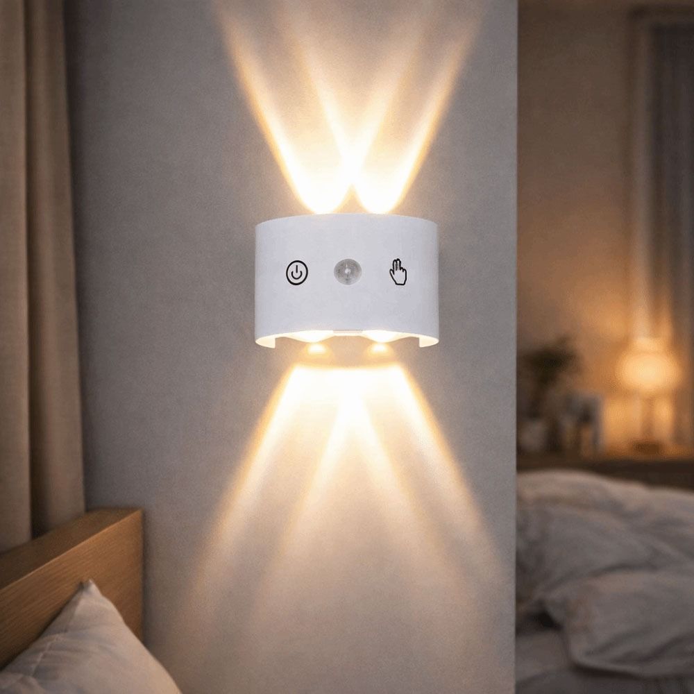 Dual Up Down Lighting PIR Motion Sensor Wall Lamp 3 Color Light Waterproof LED Wall Light Modern Design Rechargeable