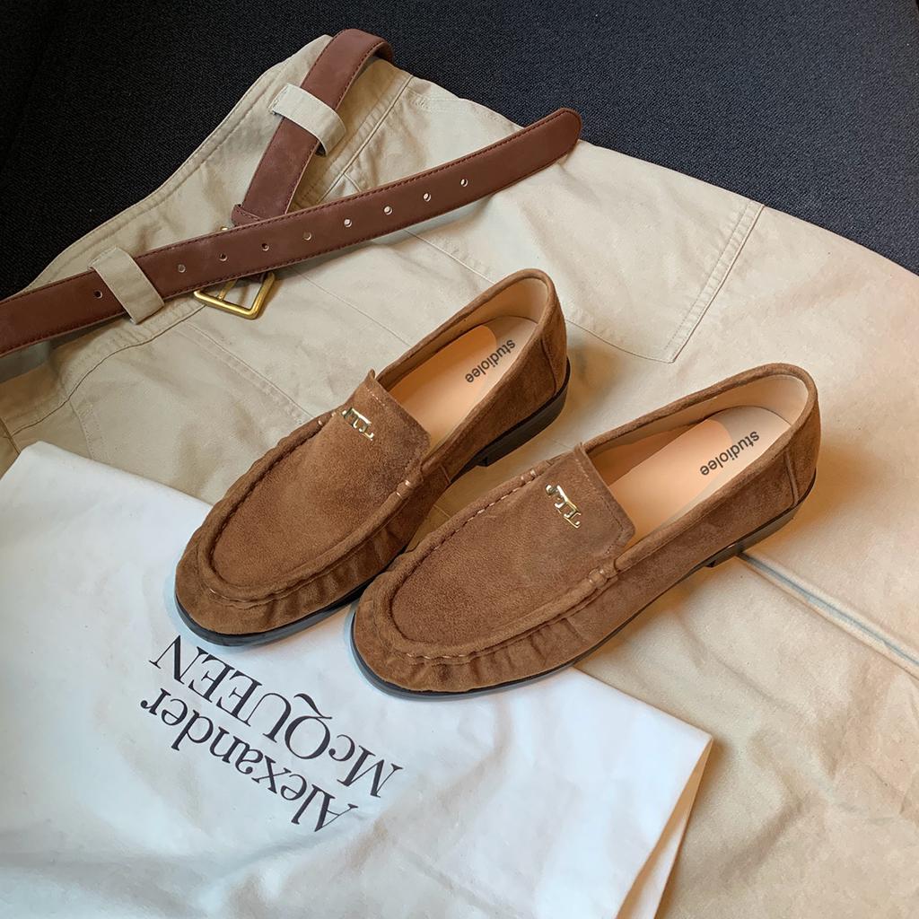 Версия из коровьей кожи~ виноградный ма старые деньги ветер круглый носок плиссированный ретро низкий каблук для работы универсальные ленивые лоферы женские