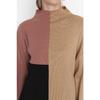 Black Color Block High Collar Knitwear Sweater Tctaw22ak0054