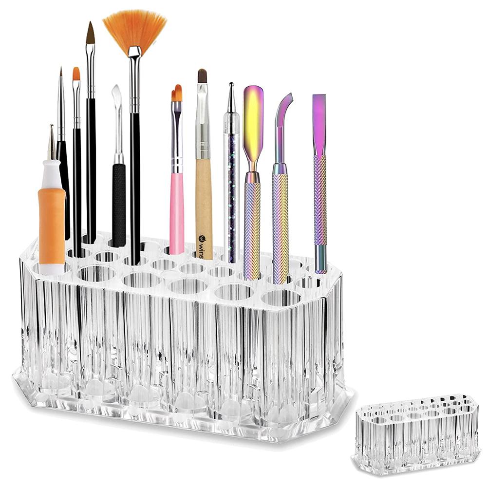 26 Holes Nail Brushes Storage Box Acrylic Holder Organizer Makeup Brushes Pens Beauty Container Tool Kit Display Shelf Holder