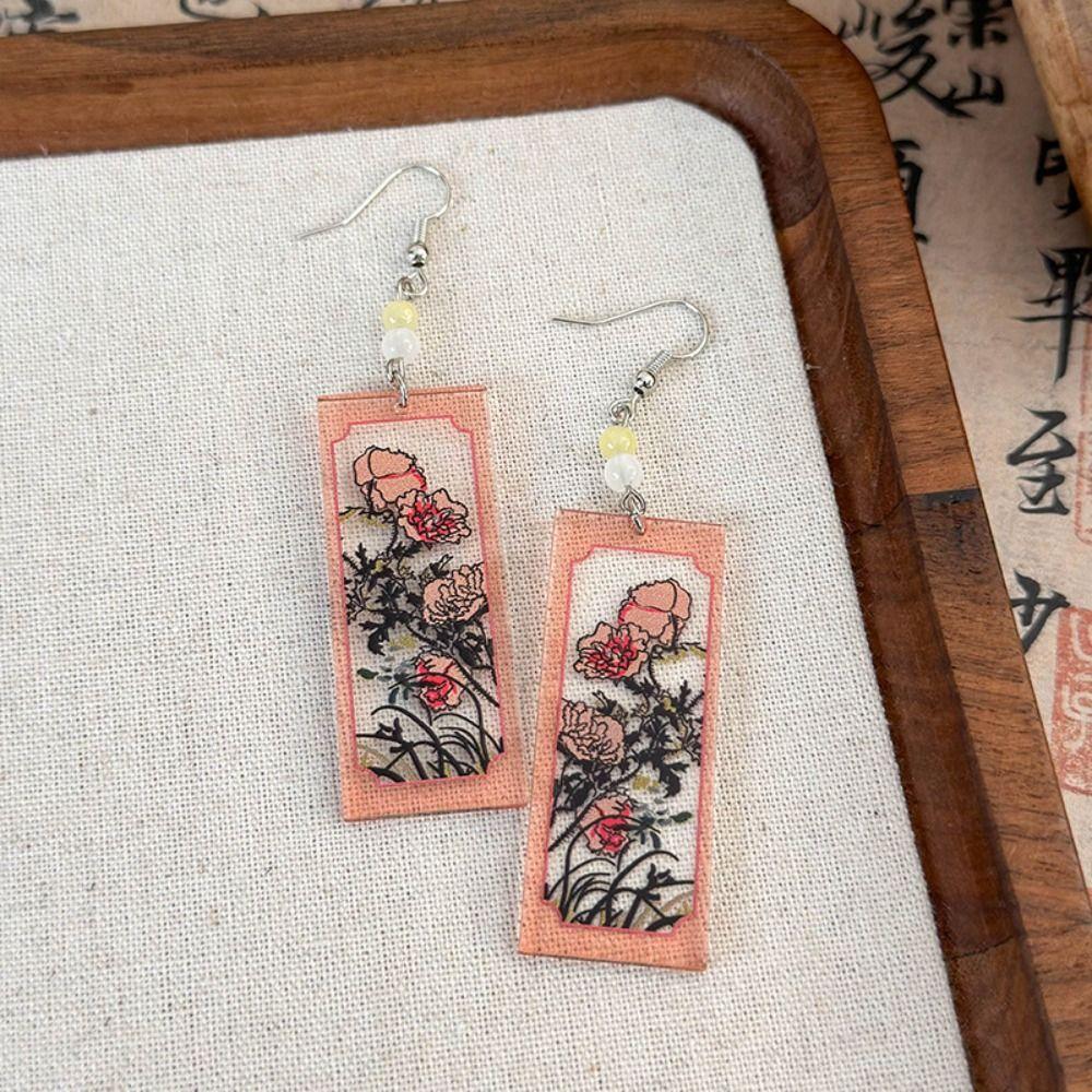Нежные серьги с росписью тушью, винтажные акриловые серьги-украшения, новые китайские серьги-крючки в стиле ханьфу