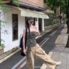 American-style hot girl outfit, striped tie-up sexy strapless top for women, summer floor-length wide-leg pants, casual pants two-piece set