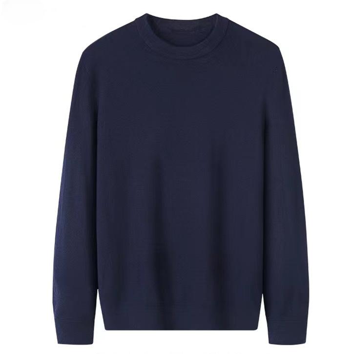 Однотонная рубашка с низом, повседневный свитер, вязаный свитер с длинным рукавом, мужской свитер с круглым вырезом, осенне-зимний большой размер, свободный, сохраняющий тепло топ