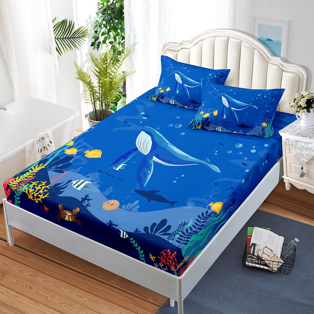 Sheet Three-Piece Bedspread Pillowcase Marine Animal Mattress Protective Cover